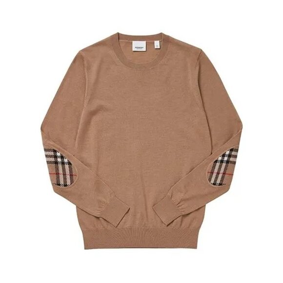 Burberry Women’s Bempton Vintage Check Patches Wool Sweater Camel XL8075017